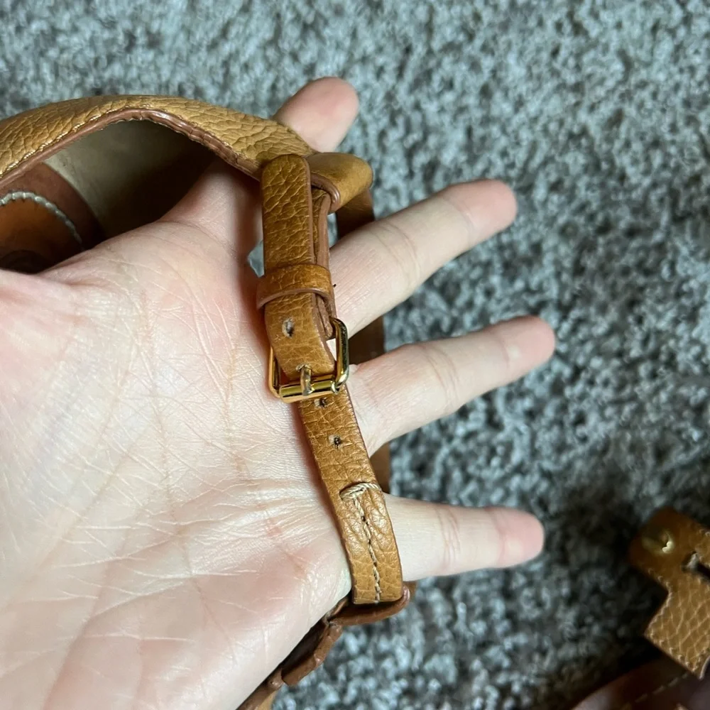 Tory Burch Tan Leather Miller Logo Thong Sandals